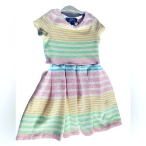 POLO logo Ralph Lauren girls dress size 5. “POLO” pastel stripes